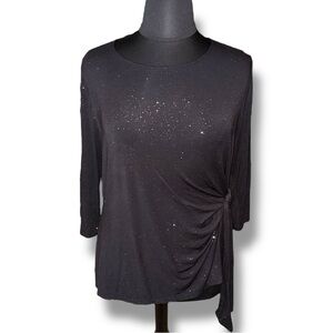 LANE BRYANT 3/4 Sleeve Foil Dot Side-Tie Blouse - Plus 14/16 Black